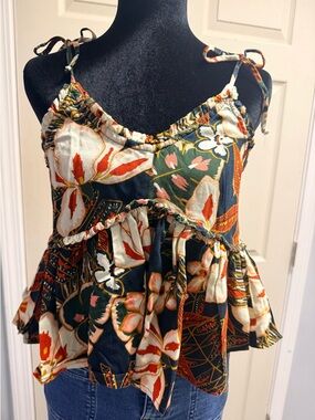 Patrons of Peace Floral Top - Blue, Orange, and Cream